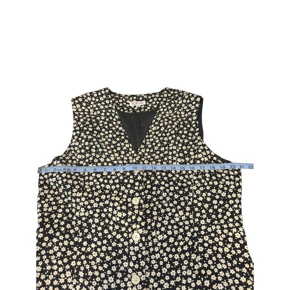 Vintage Talbots Black Tan Floral Print Button Front V-Neck Vest Size 14 - Picture 8 of 10